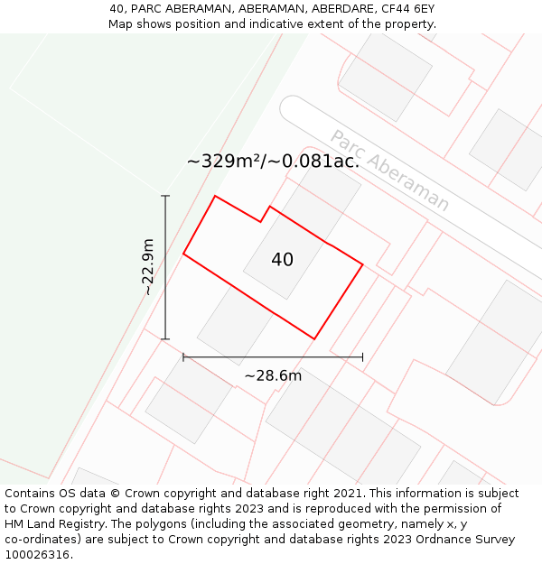 40, PARC ABERAMAN, ABERAMAN, ABERDARE, CF44 6EY: Plot and title map