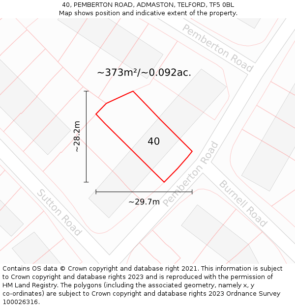 40, PEMBERTON ROAD, ADMASTON, TELFORD, TF5 0BL: Plot and title map