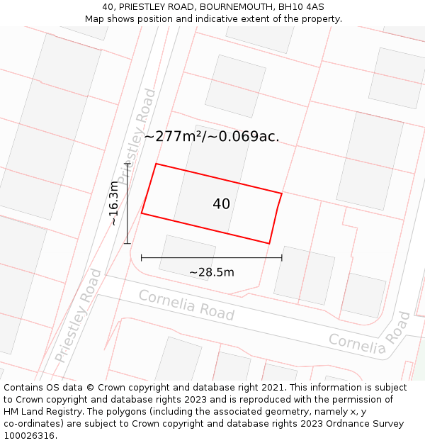 40, PRIESTLEY ROAD, BOURNEMOUTH, BH10 4AS: Plot and title map