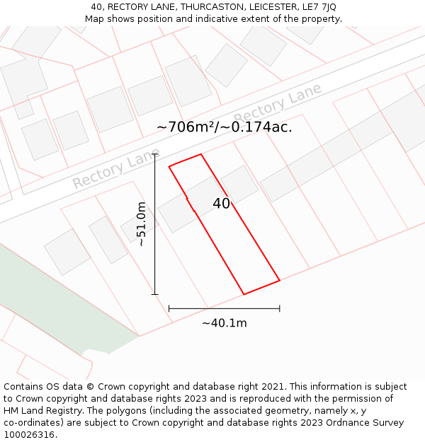 40, RECTORY LANE, THURCASTON, LEICESTER, LE7 7JQ: Plot and title map