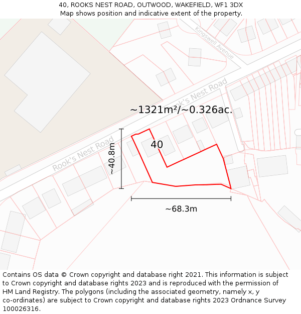 40, ROOKS NEST ROAD, OUTWOOD, WAKEFIELD, WF1 3DX: Plot and title map