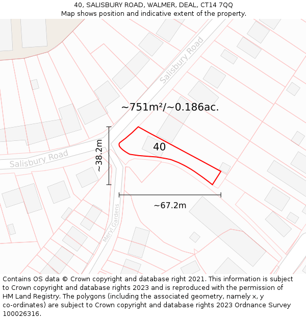 40, SALISBURY ROAD, WALMER, DEAL, CT14 7QQ: Plot and title map