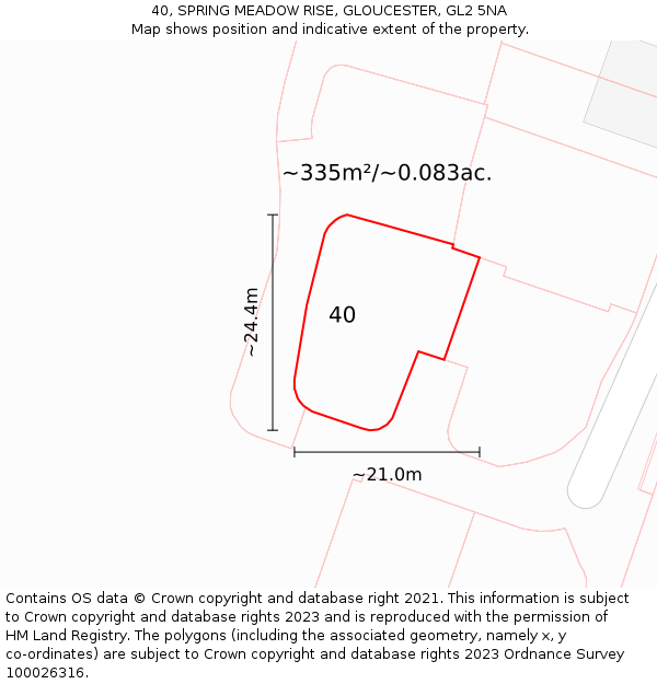 40, SPRING MEADOW RISE, GLOUCESTER, GL2 5NA: Plot and title map