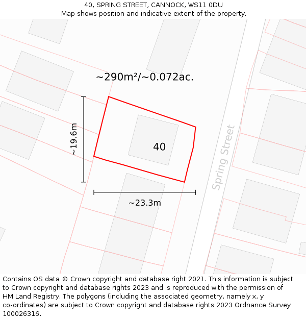 40, SPRING STREET, CANNOCK, WS11 0DU: Plot and title map