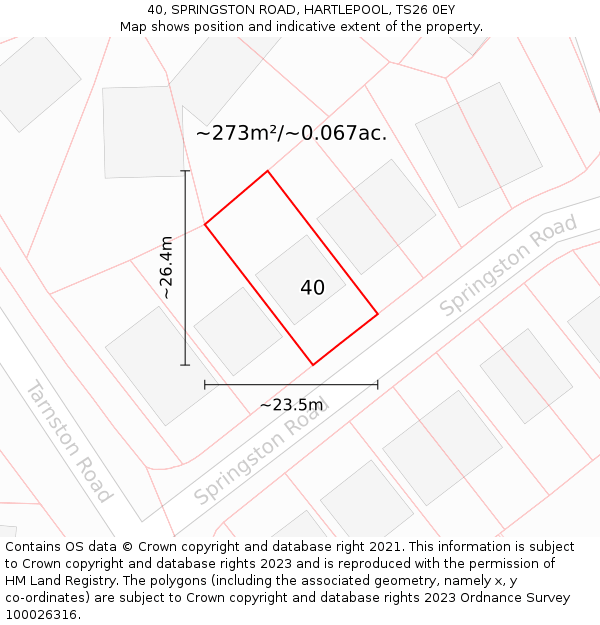 40, SPRINGSTON ROAD, HARTLEPOOL, TS26 0EY: Plot and title map