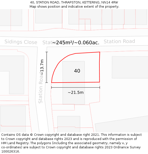 40, STATION ROAD, THRAPSTON, KETTERING, NN14 4RW: Plot and title map