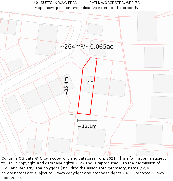 40, SUFFOLK WAY, FERNHILL HEATH, WORCESTER, WR3 7RJ: Plot and title map