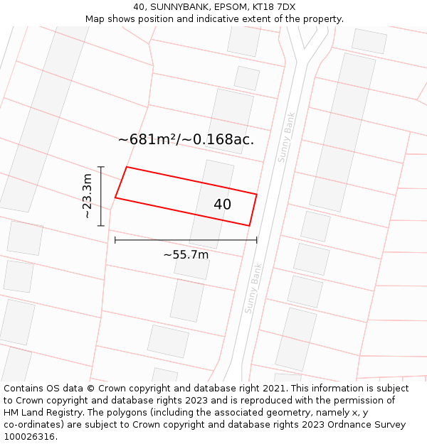 40, SUNNYBANK, EPSOM, KT18 7DX: Plot and title map