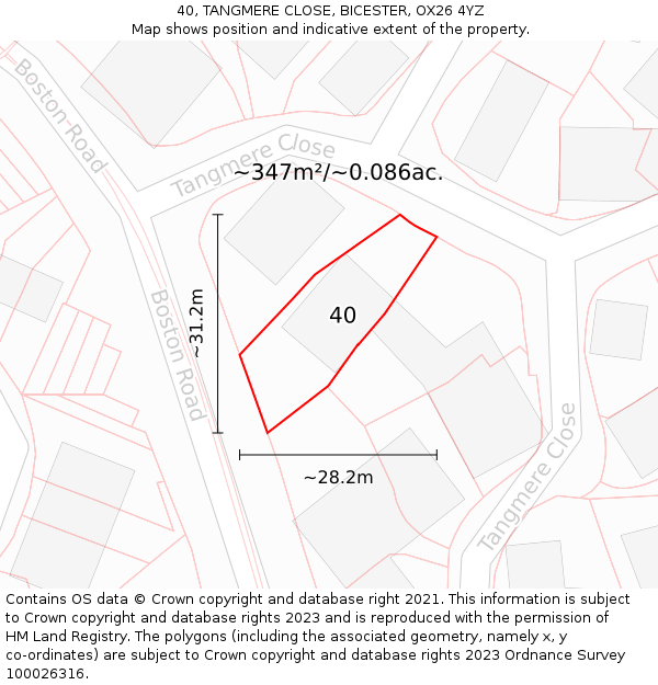 40, TANGMERE CLOSE, BICESTER, OX26 4YZ: Plot and title map