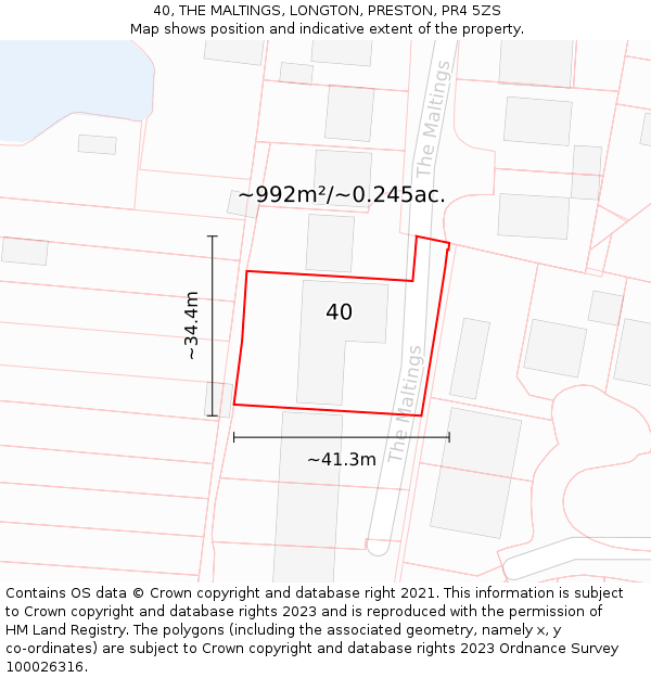 40, THE MALTINGS, LONGTON, PRESTON, PR4 5ZS: Plot and title map