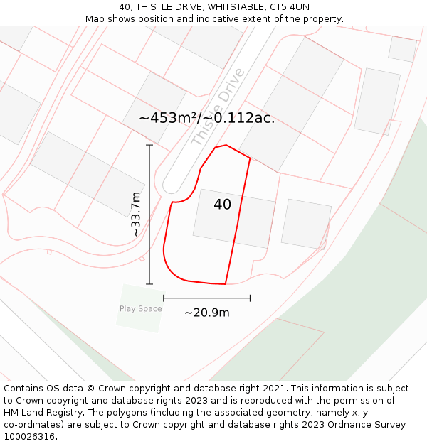 40, THISTLE DRIVE, WHITSTABLE, CT5 4UN: Plot and title map