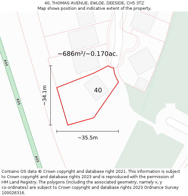 40, THOMAS AVENUE, EWLOE, DEESIDE, CH5 3TZ: Plot and title map