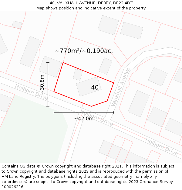 40, VAUXHALL AVENUE, DERBY, DE22 4DZ: Plot and title map