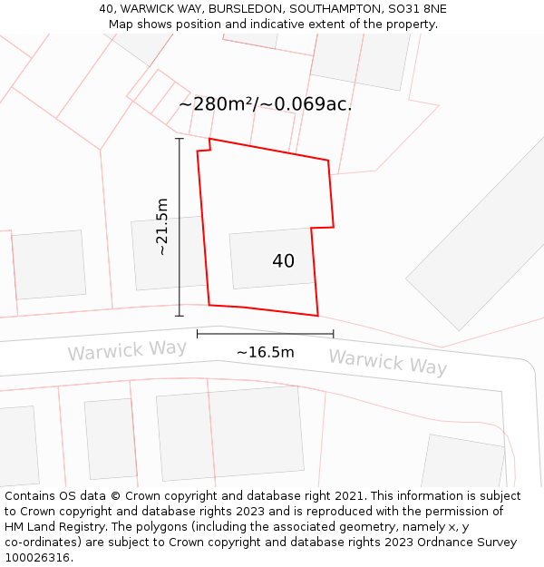 40, WARWICK WAY, BURSLEDON, SOUTHAMPTON, SO31 8NE: Plot and title map