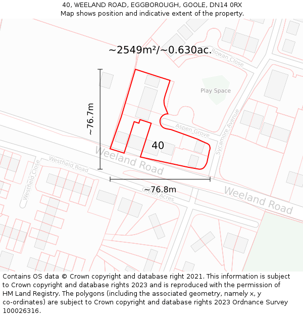 40, WEELAND ROAD, EGGBOROUGH, GOOLE, DN14 0RX: Plot and title map