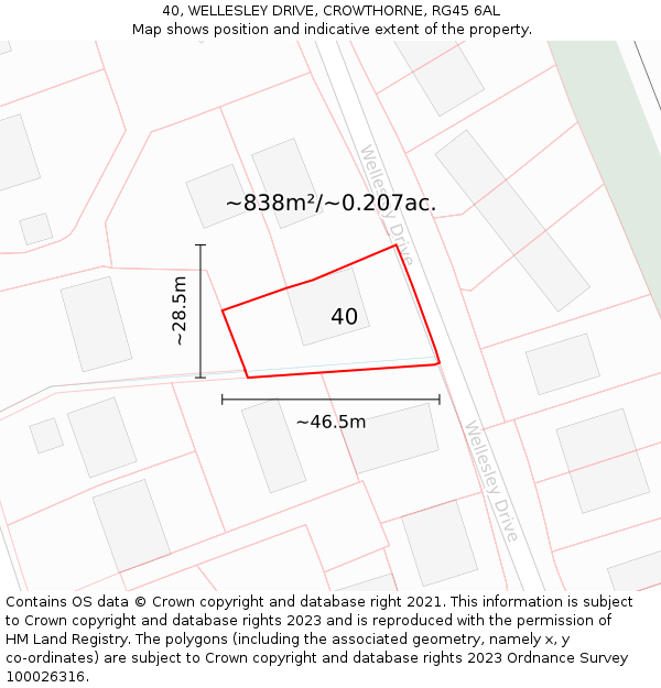 40, WELLESLEY DRIVE, CROWTHORNE, RG45 6AL: Plot and title map