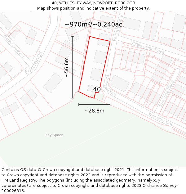 40, WELLESLEY WAY, NEWPORT, PO30 2GB: Plot and title map