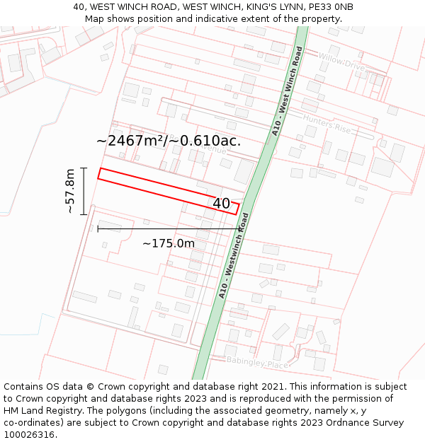 40, WEST WINCH ROAD, WEST WINCH, KING'S LYNN, PE33 0NB: Plot and title map