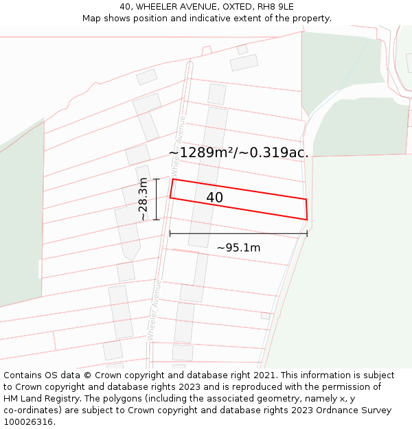 40, WHEELER AVENUE, OXTED, RH8 9LE: Plot and title map