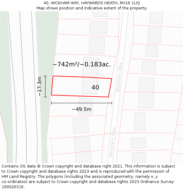 40, WICKHAM WAY, HAYWARDS HEATH, RH16 1UQ: Plot and title map