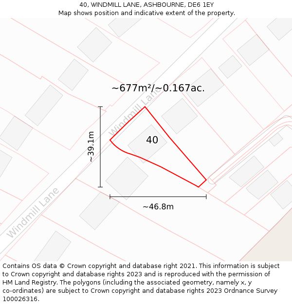 40, WINDMILL LANE, ASHBOURNE, DE6 1EY: Plot and title map