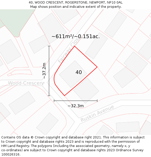 40, WOOD CRESCENT, ROGERSTONE, NEWPORT, NP10 0AL: Plot and title map