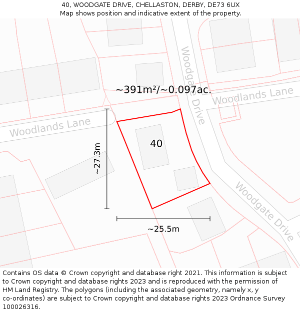 40, WOODGATE DRIVE, CHELLASTON, DERBY, DE73 6UX: Plot and title map