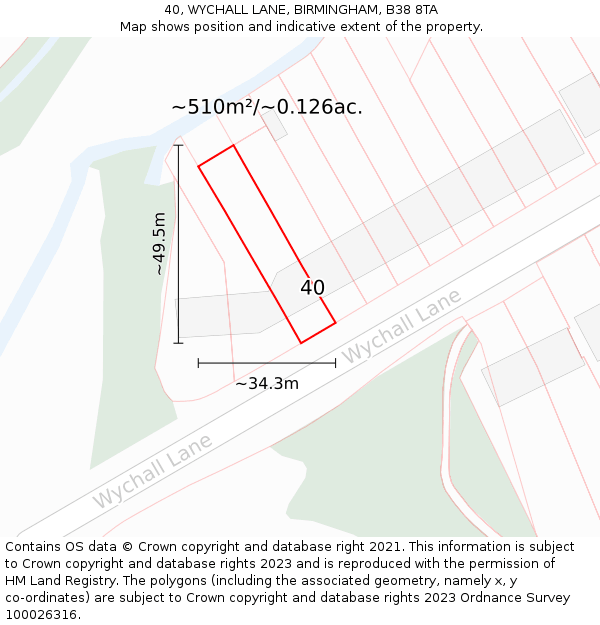 40, WYCHALL LANE, BIRMINGHAM, B38 8TA: Plot and title map