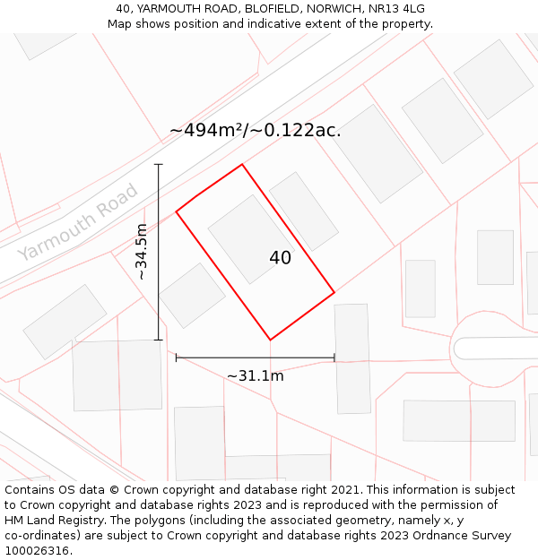 40, YARMOUTH ROAD, BLOFIELD, NORWICH, NR13 4LG: Plot and title map