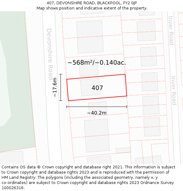 407, DEVONSHIRE ROAD, BLACKPOOL, FY2 0JP: Plot and title map