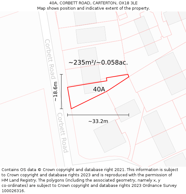 40A, CORBETT ROAD, CARTERTON, OX18 3LE: Plot and title map