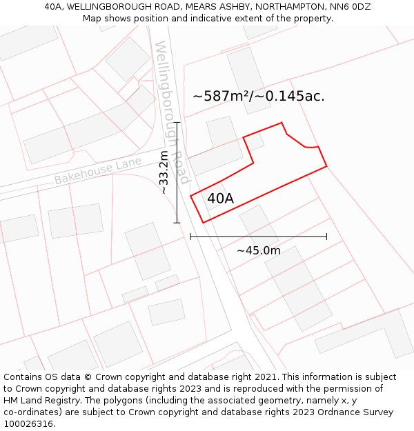 40A, WELLINGBOROUGH ROAD, MEARS ASHBY, NORTHAMPTON, NN6 0DZ: Plot and title map