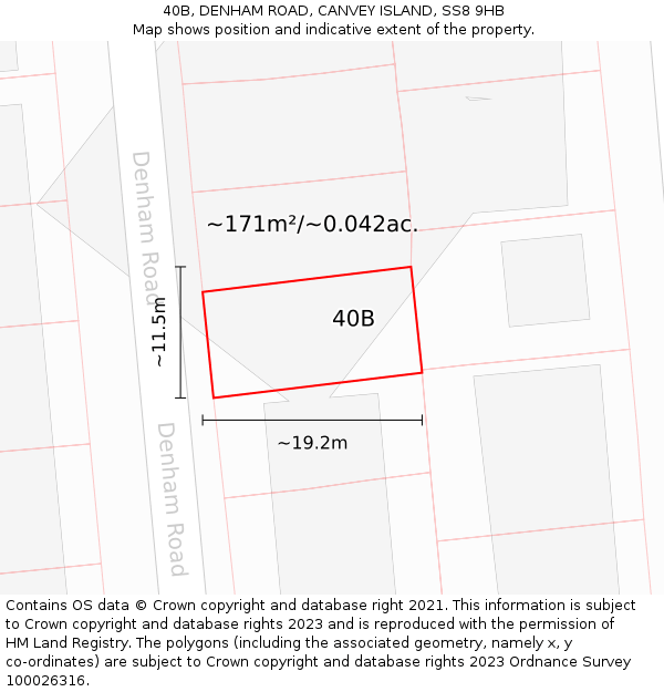 40B, DENHAM ROAD, CANVEY ISLAND, SS8 9HB: Plot and title map