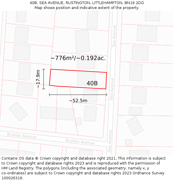 40B, SEA AVENUE, RUSTINGTON, LITTLEHAMPTON, BN16 2DG: Plot and title map