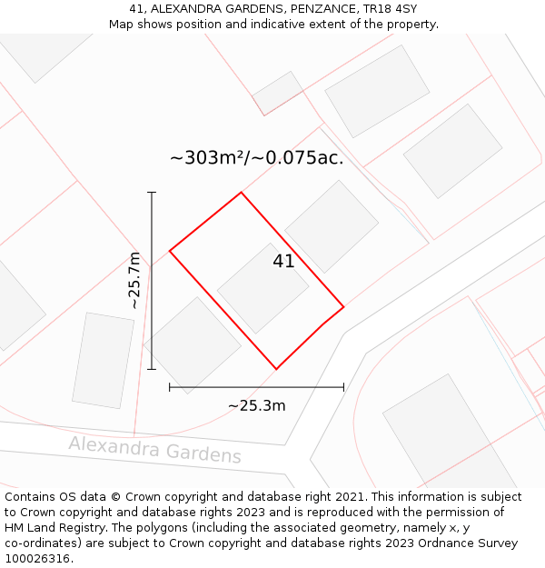 41, ALEXANDRA GARDENS, PENZANCE, TR18 4SY: Plot and title map