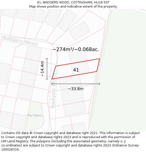 41, BADGERS WOOD, COTTINGHAM, HU16 5ST: Plot and title map