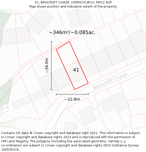 41, BANCROFT CHASE, HORNCHURCH, RM12 4DP: Plot and title map