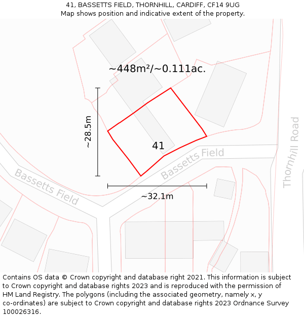 41, BASSETTS FIELD, THORNHILL, CARDIFF, CF14 9UG: Plot and title map