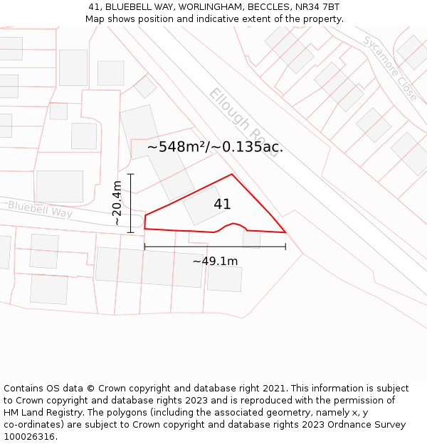 41, BLUEBELL WAY, WORLINGHAM, BECCLES, NR34 7BT: Plot and title map