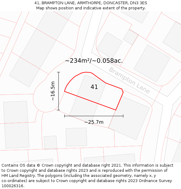 41, BRAMPTON LANE, ARMTHORPE, DONCASTER, DN3 3ES: Plot and title map