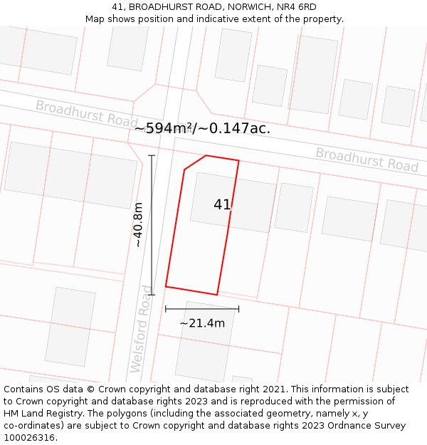 41, BROADHURST ROAD, NORWICH, NR4 6RD: Plot and title map