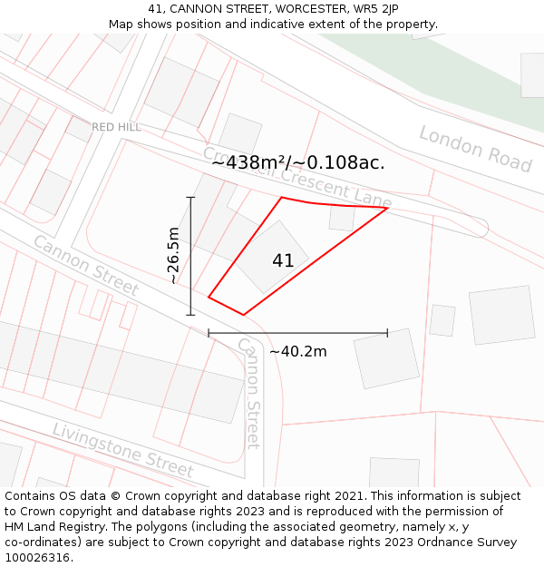 41, CANNON STREET, WORCESTER, WR5 2JP: Plot and title map