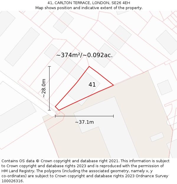 41, CARLTON TERRACE, LONDON, SE26 4EH: Plot and title map