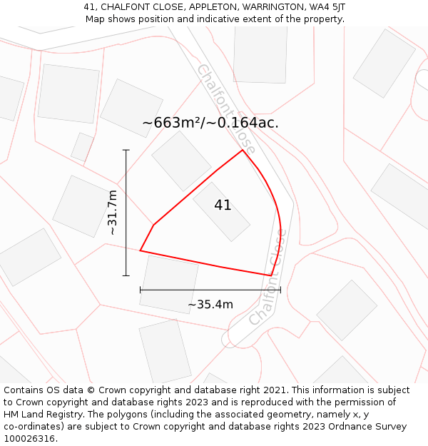 41, CHALFONT CLOSE, APPLETON, WARRINGTON, WA4 5JT: Plot and title map