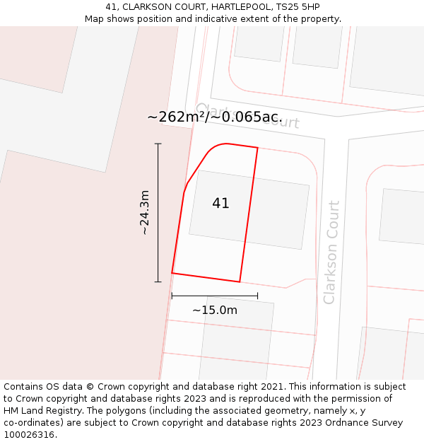 41, CLARKSON COURT, HARTLEPOOL, TS25 5HP: Plot and title map