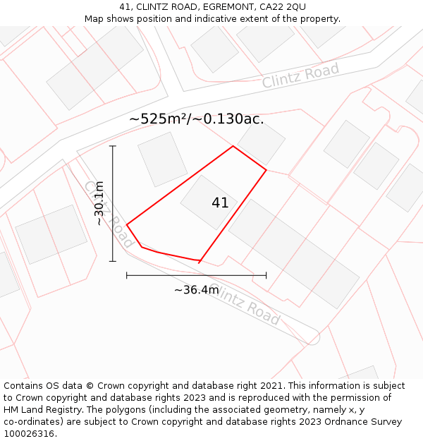 41, CLINTZ ROAD, EGREMONT, CA22 2QU: Plot and title map