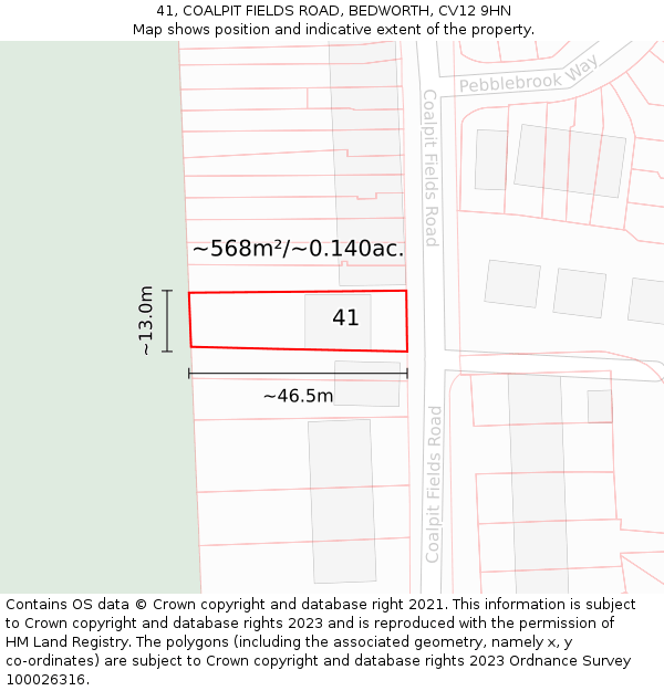 41, COALPIT FIELDS ROAD, BEDWORTH, CV12 9HN: Plot and title map