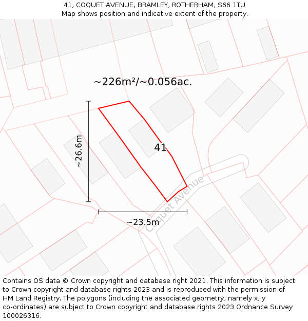 41, COQUET AVENUE, BRAMLEY, ROTHERHAM, S66 1TU: Plot and title map