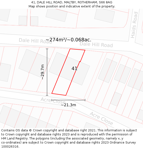 41, DALE HILL ROAD, MALTBY, ROTHERHAM, S66 8AG: Plot and title map