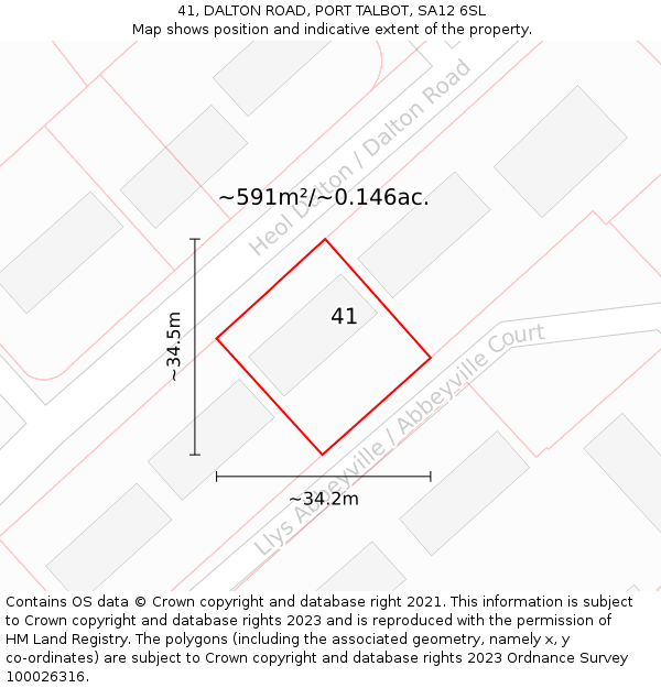 41, DALTON ROAD, PORT TALBOT, SA12 6SL: Plot and title map